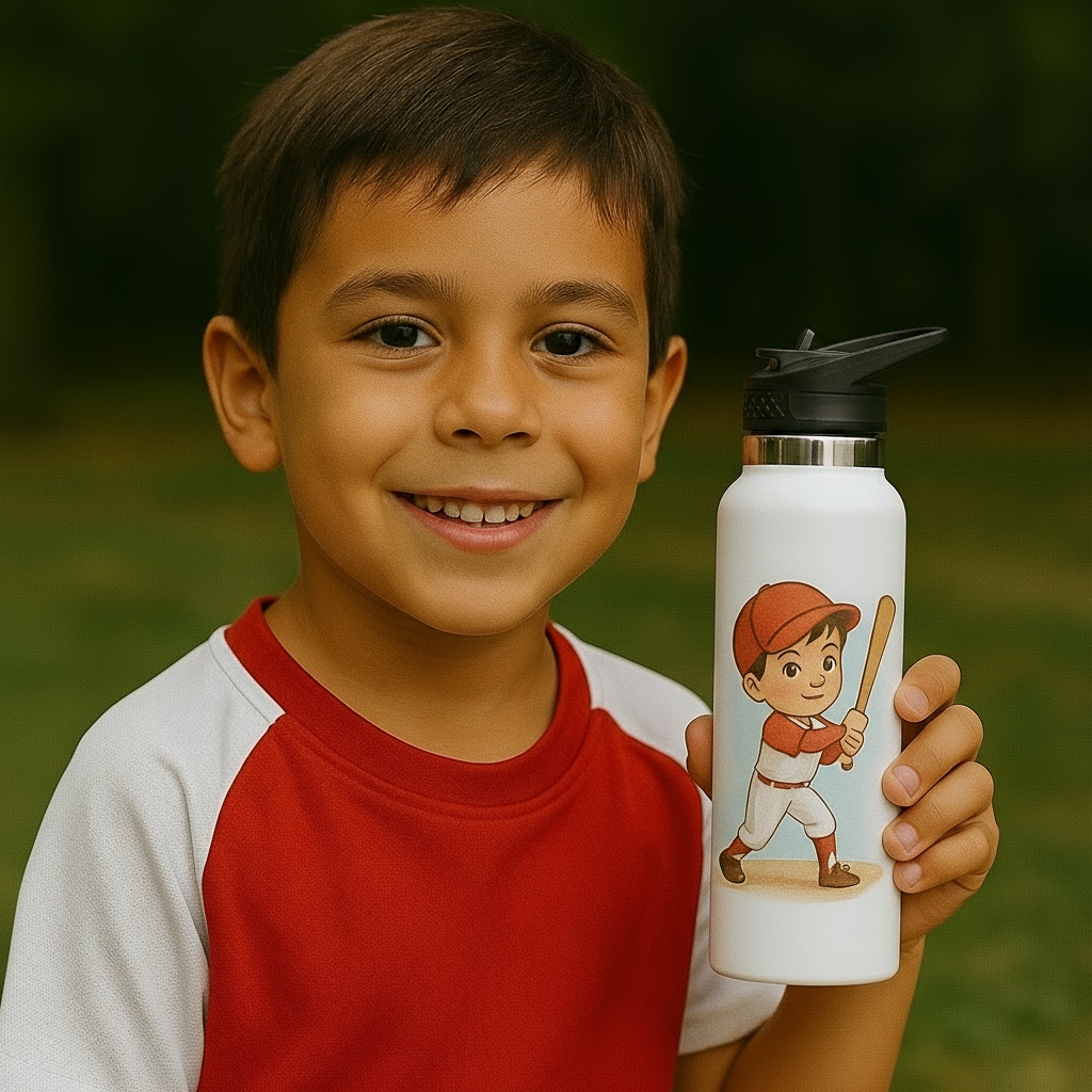 Cartoon on a white water bottle